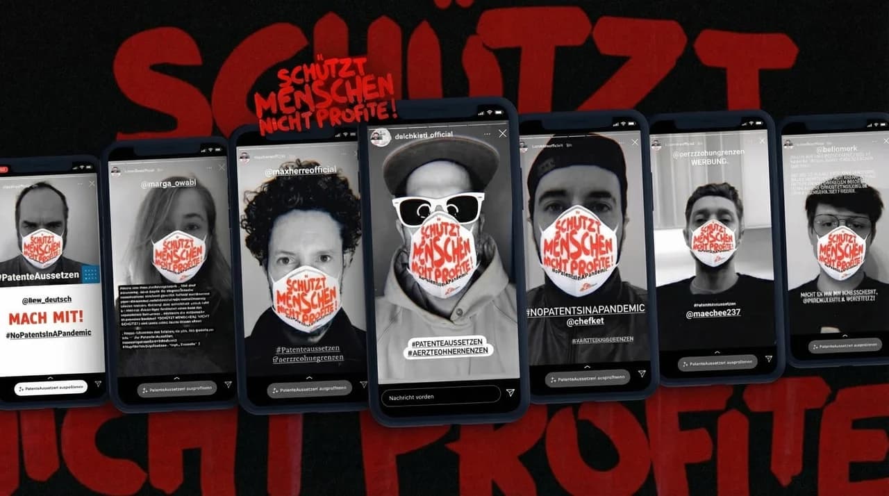 Face-Filter für die Kampagne #NoPatentsInAPandemic auf Social Media.
