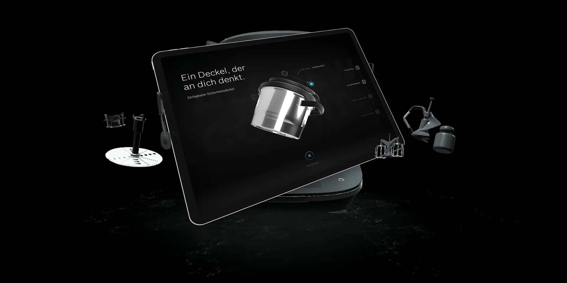 Screenshot der iPad-App mit interaktiver Produktjourney, Menüleiste und Beispiel-Storyboard (Platzhalter).