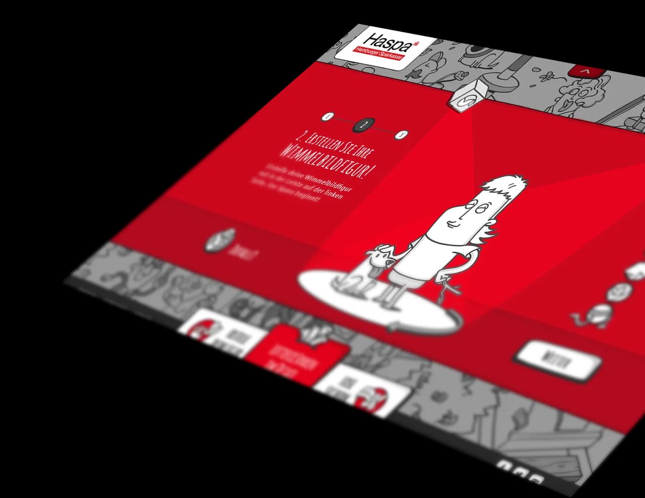 Screenshot des Glücks‑Figurators mit Interface zur Auswahl von Merkmalen und live erzeugter Illustration.