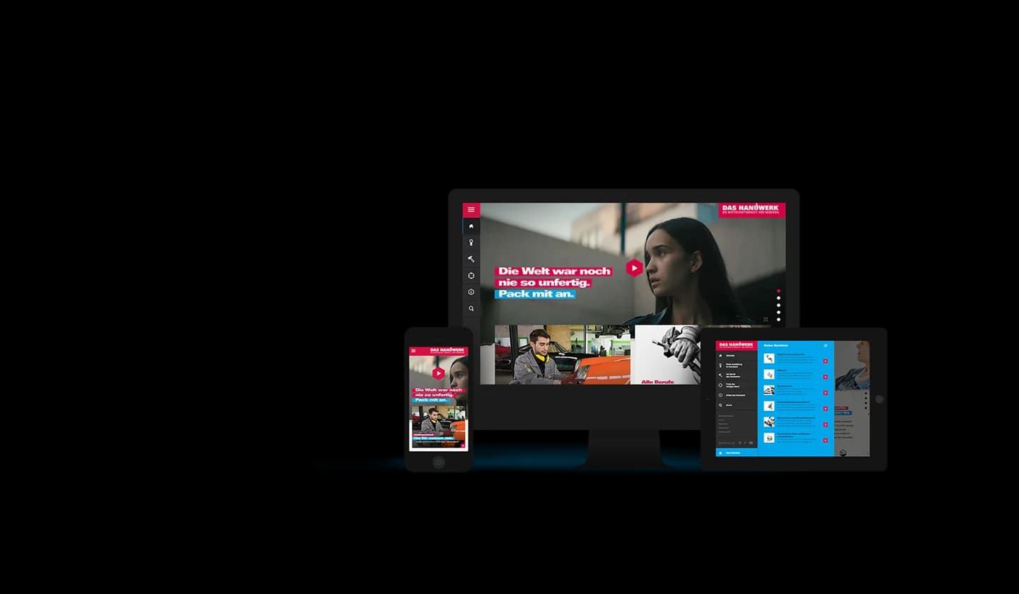 UI‑Screenshot mit vernetzten Berufsprofilen, Kerneigenschaften und der Merkliste im Off‑Canvas‑Menü.