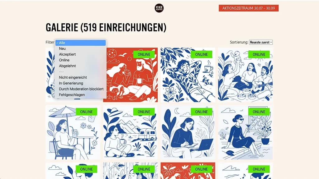 Redaktions‑Dashboard mit Vorschau, Freigabe-Buttons und Style‑Hinweisen.