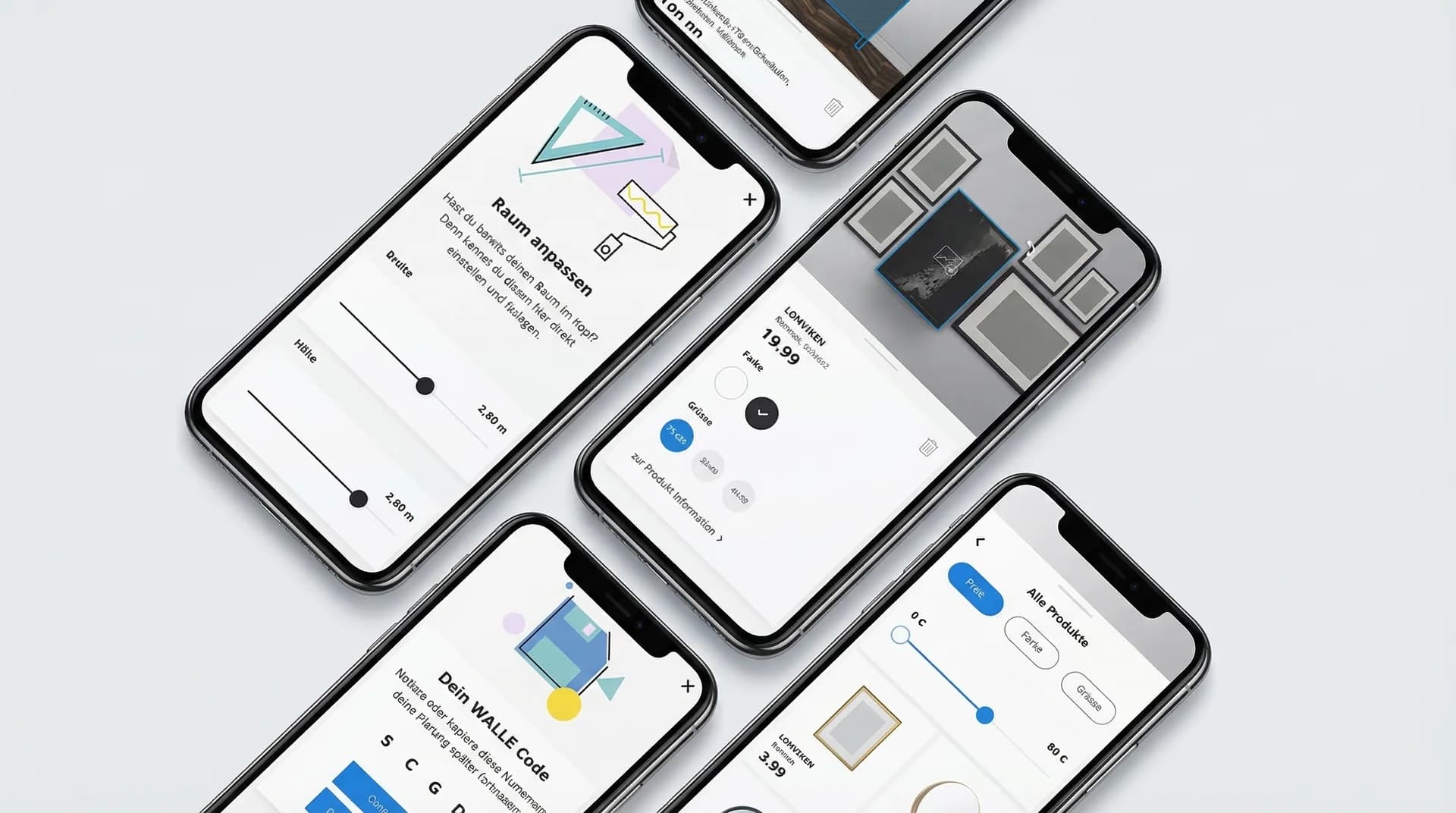 Nutzerin prüft per Smartphone-WebAR die virtuelle Wanddekoration an ihrer echten Wand, Live-Anpassung von Größe und Position sichtbar.