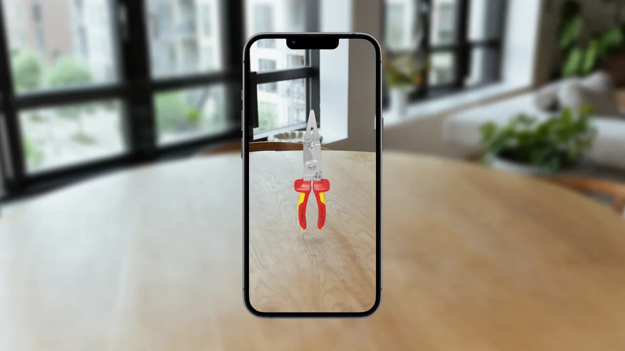 Platzhalter: AR-Ansicht einer Zange in einer realen Werkstattumgebung.