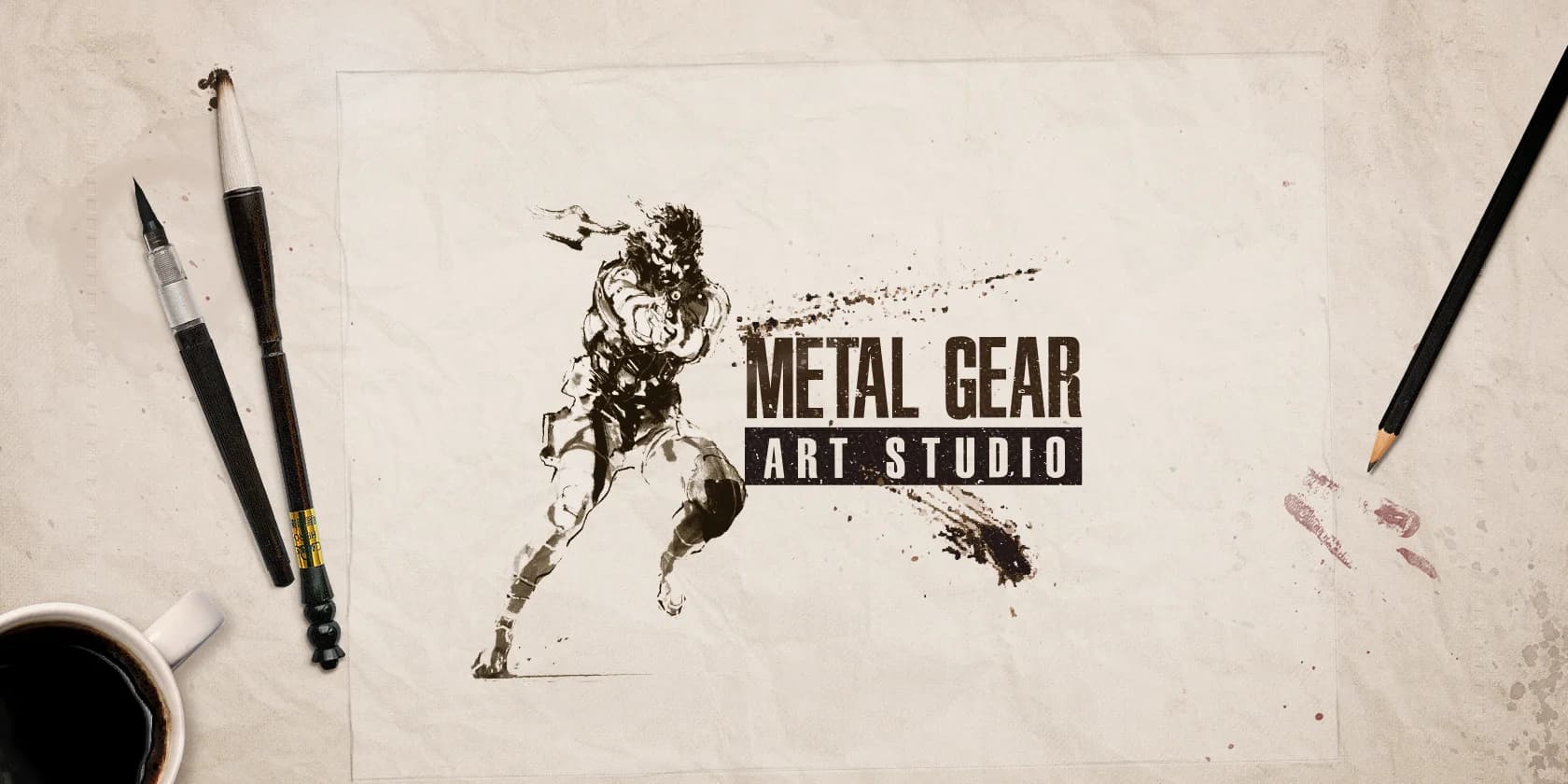 Platzhalter: Screenshot des Art Studio Interfaces mit Pinselpalette, Arbeitsfläche und Kojima-inspirierter Farbpalette.