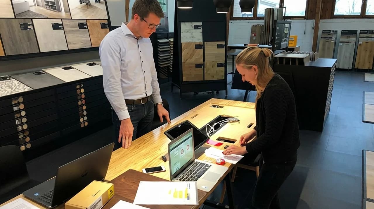 Nahaufnahme einer Mustertafel mit geöffnetem Etikett, das versteckten RFID‑Tag zeigt