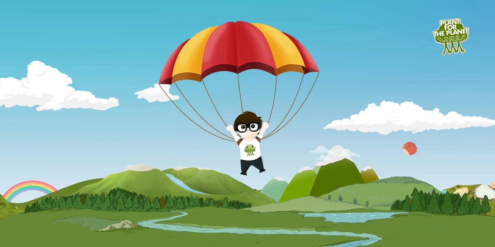 Screenshot der endlosen interaktiven Baumlandschaft mit gepflanzten Pixelbäumen.