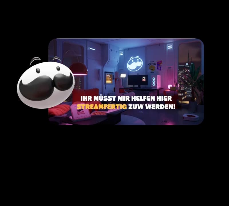 Holographische Mr. P Figur moderiert Zuschauer im Raum