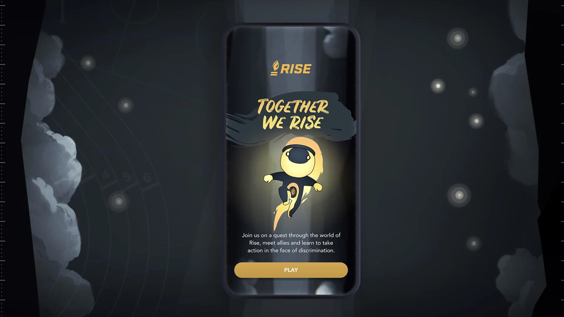 Illustration von Spark in einer dynamischen Lauf-Szene durch verschiedene Sportwelten (Tennis, Fußball, Baseball) mit Lichtern und Hindernissen.