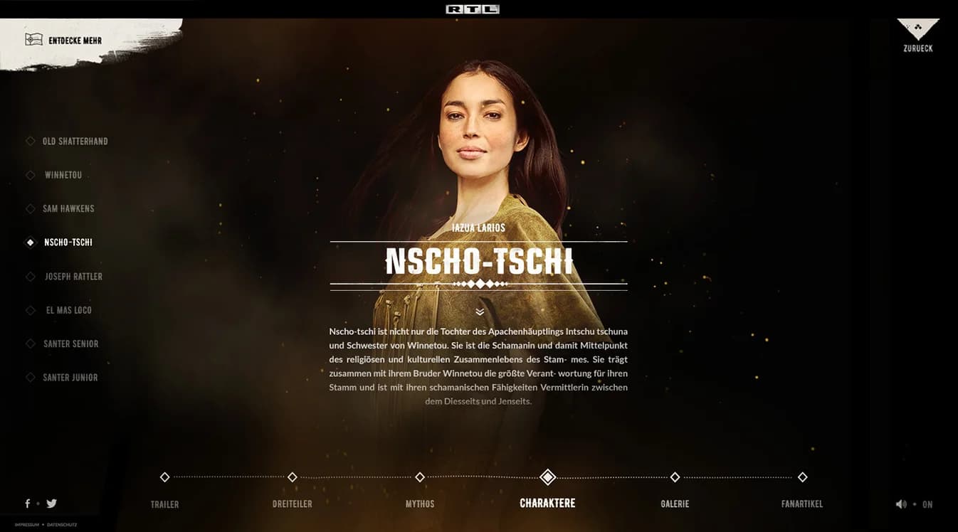 Vollbreite, kinoreife Stills aus dem Dreiteiler mit Landschaftsaufnahmen und Charakterportraits als atmosphärischer Bühnenhintergrund.