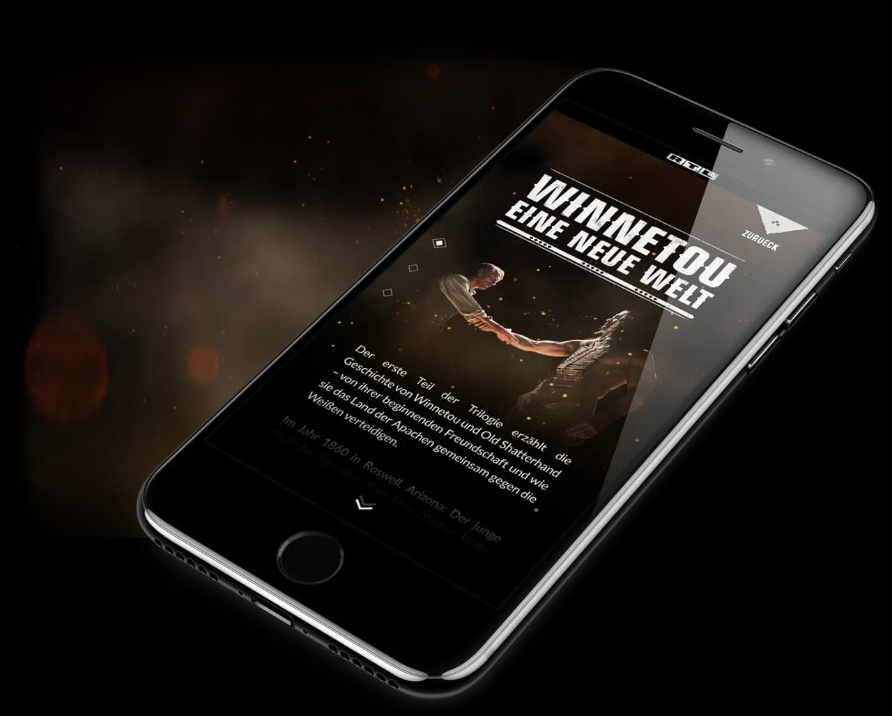 Charakterprofile und Fanshop‑Screenshots mit Produktbildern und Portraits der Hauptdarsteller.