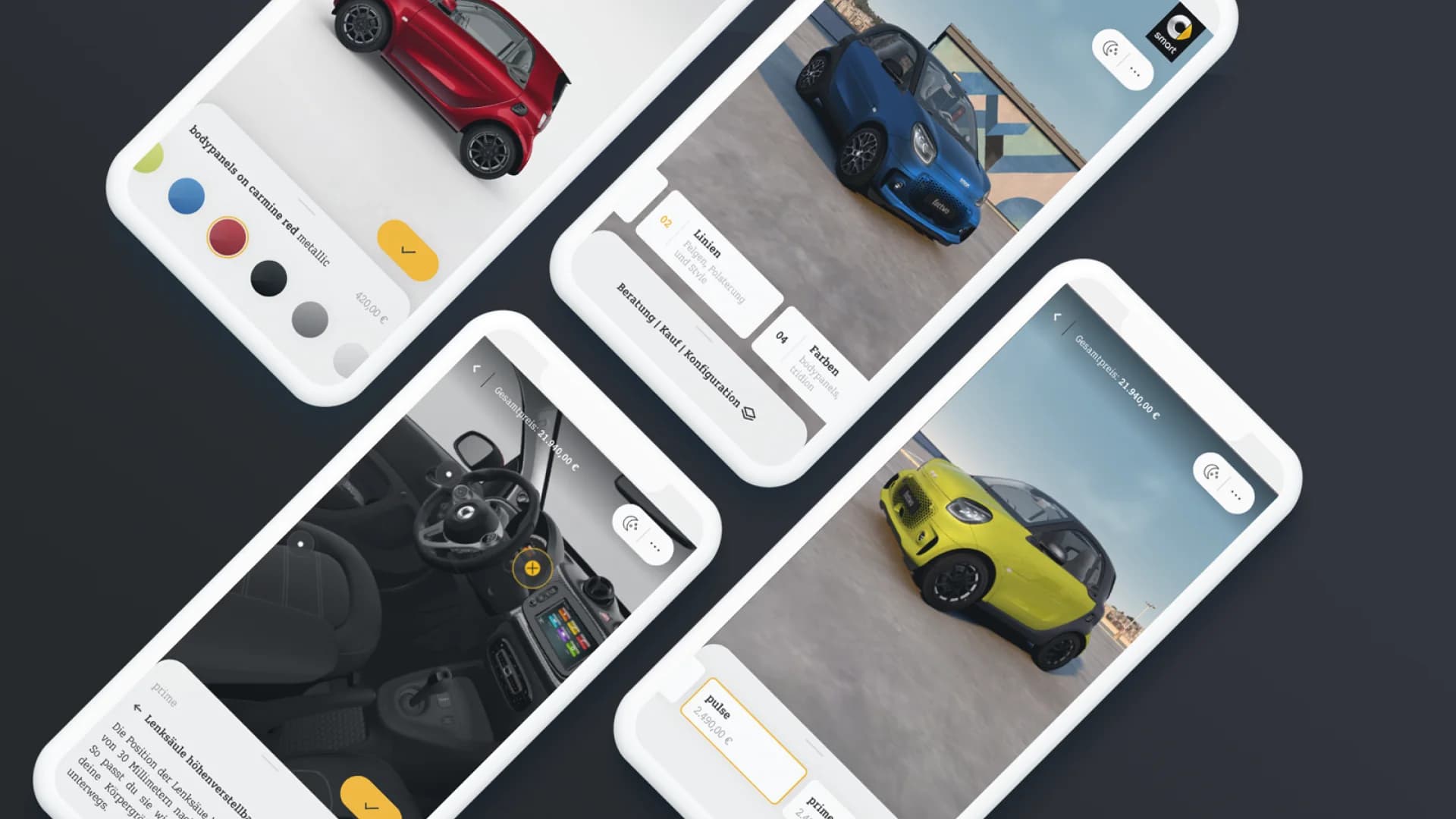 Mockup des Konfigurators auf Smartphone und Desktop, das Mobile‑First Interface und Desktop‑Detailansicht nebeneinander zeigt
