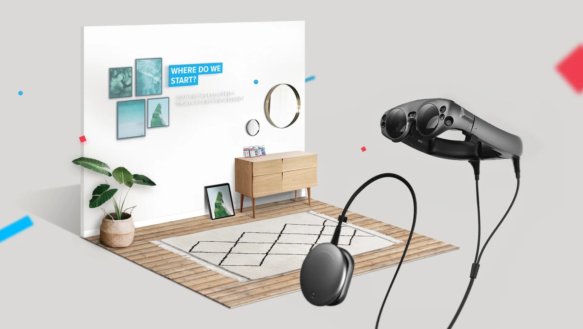 Collage aus UX‑Screenshots der Magic Leap App und Fotos von Nutzertests beim finalen Prototyp, als visueller Platzhalter.