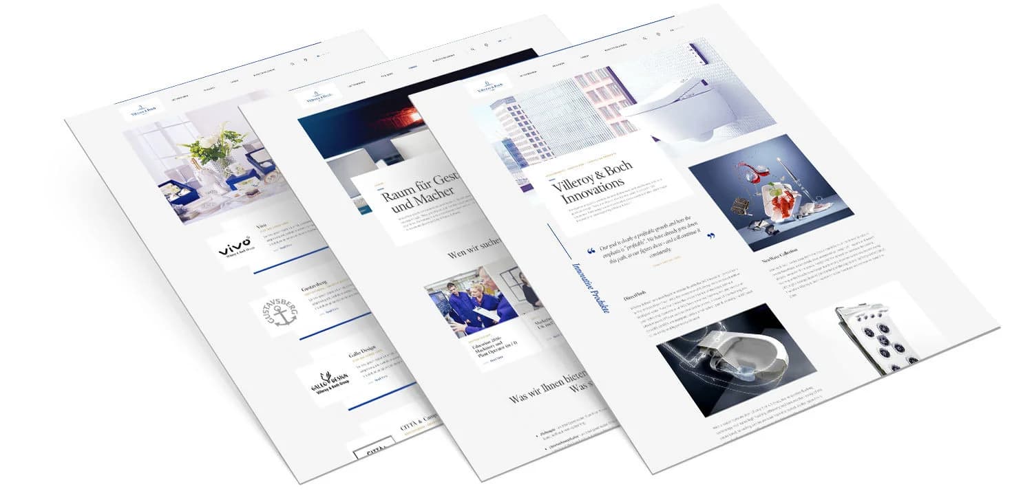 Moodboard mit Typografieproben, digitalem Blau und Goldakzenten sowie Produkt- und Porträtfotos.